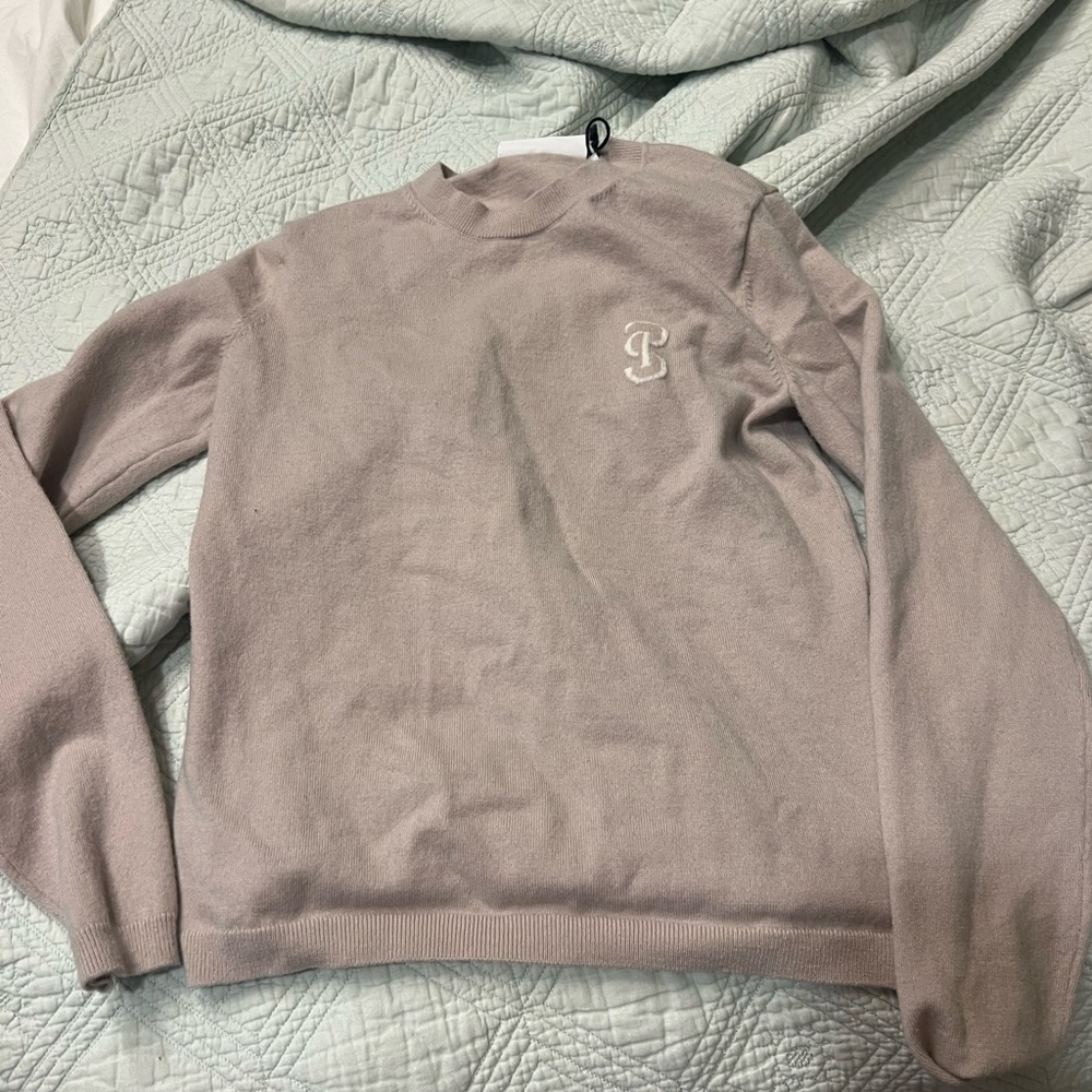 EUC PS of Sweden Cozy wool blend Taupe Sweater with Embroidered Logo